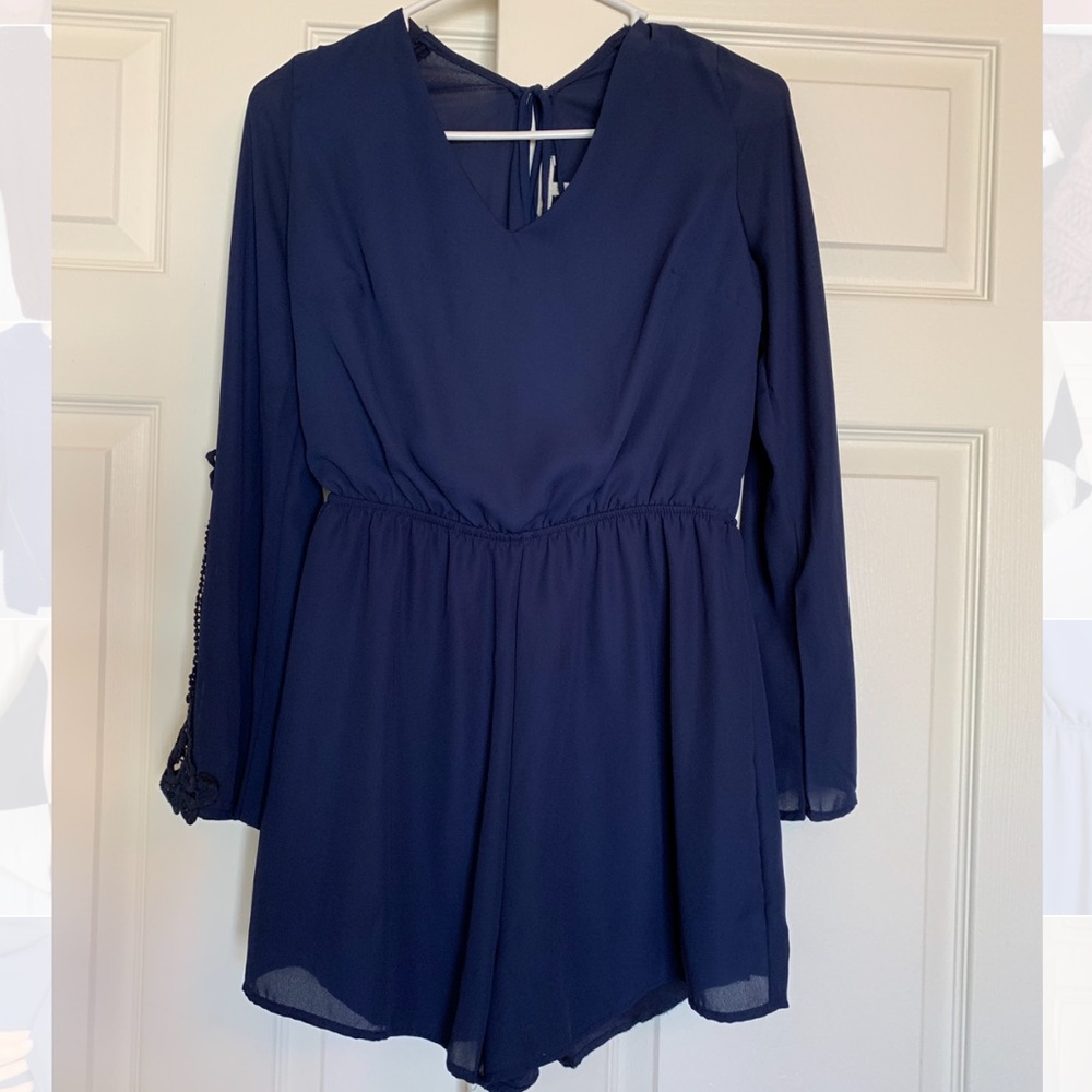 Chiffon Romper with Lace Sleeves